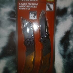 Husky 2-Pack Folding Knife Set with Wood Handle